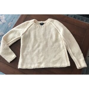 Willi Smith Cream Chunky Knit Crew Neck Sweater Size L 100 Percent Wool